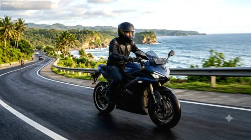 Ilustrasi motor listrik ramah lingkungan yang membahas biaya, baterai, dan perawatan