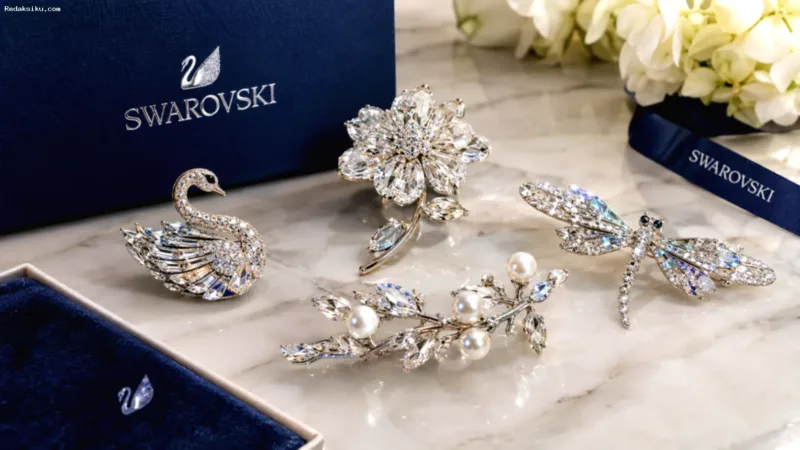Bros Swarovski dengan kristal berkilau yang elegan dan mewah