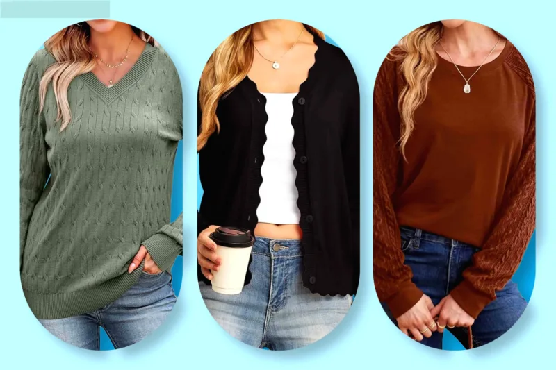 10 Sweater Nyaman — Tumpukan sweater rajut hangat dengan berbagai warna untuk musim gugur di bawah $25