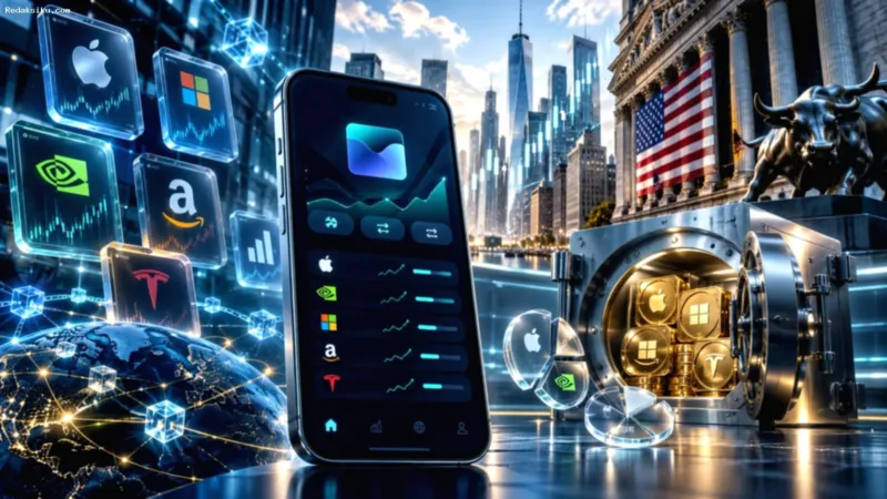 Tampilan antarmuka Bitget Wallet yang menampilkan akses ke saham dan ETF terkemuka
