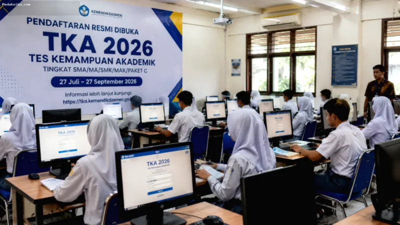 Layar komputer menampilkan halaman situs web pendaftaran Tes Kemampuan Akademik tahun 2026