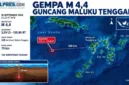 Warga Maluku Tenggara dikejutkan oleh getaran gempa bumi tektonik berkekuatan Magnitudo 4,4 pada Jumat dini hari.