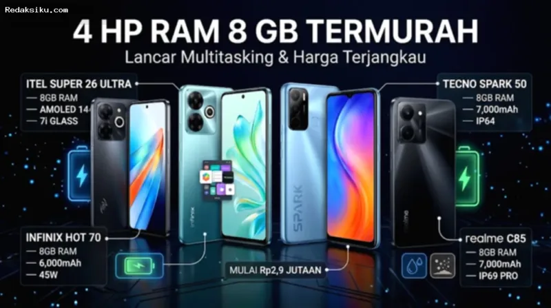 HP RAM — Deretan smartphone murah RAM 8 GB harga mulai dua jutaan rupiah dengan baterai besar.