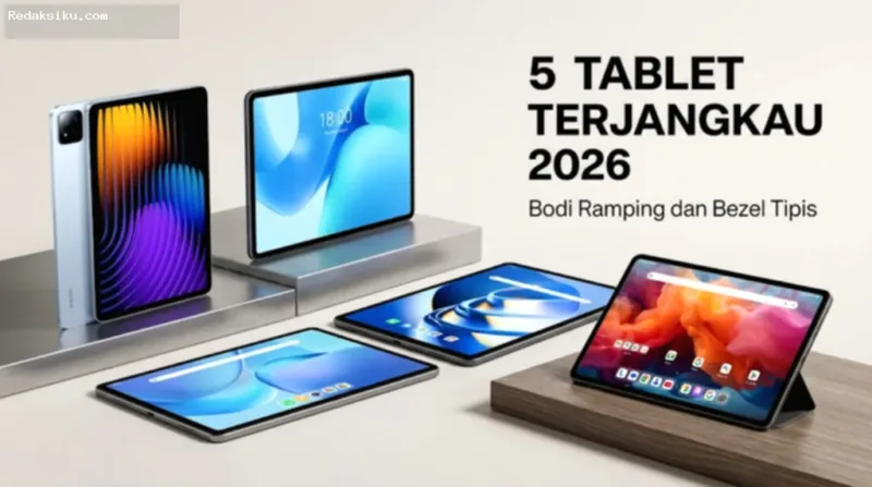 Tablet Terjangkau 2026 — Lima tablet terjangkau tahun 2026 dengan desain ramping dan bezel tipis yang modern.