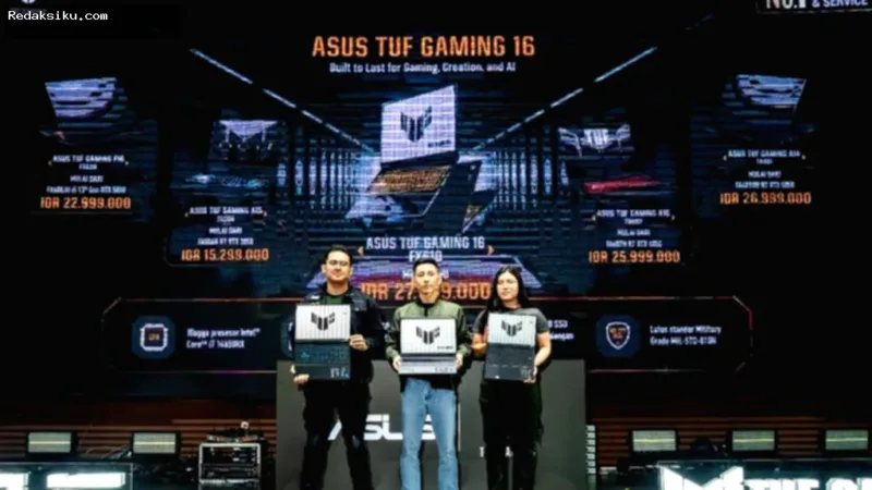 Laptop ASUS TUF Gaming 16 FX610 berdesain tangguh untuk kebutuhan gaming, kreasi, dan AI.