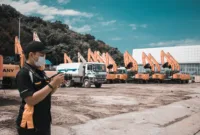 sewa alat berat — Alat berat yang terparkir di area operasional milik Pemerintah Kabupaten Bekasi.