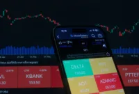 Biaya Transaksi UPI — Layar ponsel menampilkan aplikasi pembayaran digital dengan grafik pasar saham