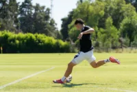 Jhye Richardson saat bersiap melakukan lemparan bola dalam pertandingan kriket
